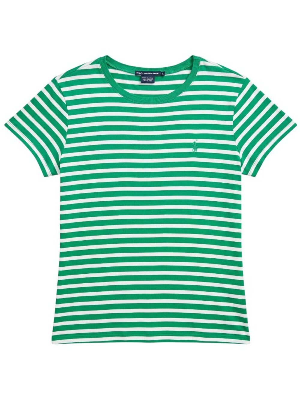 Ralph Lauren Sport Green White Striped Tee Cotton L
